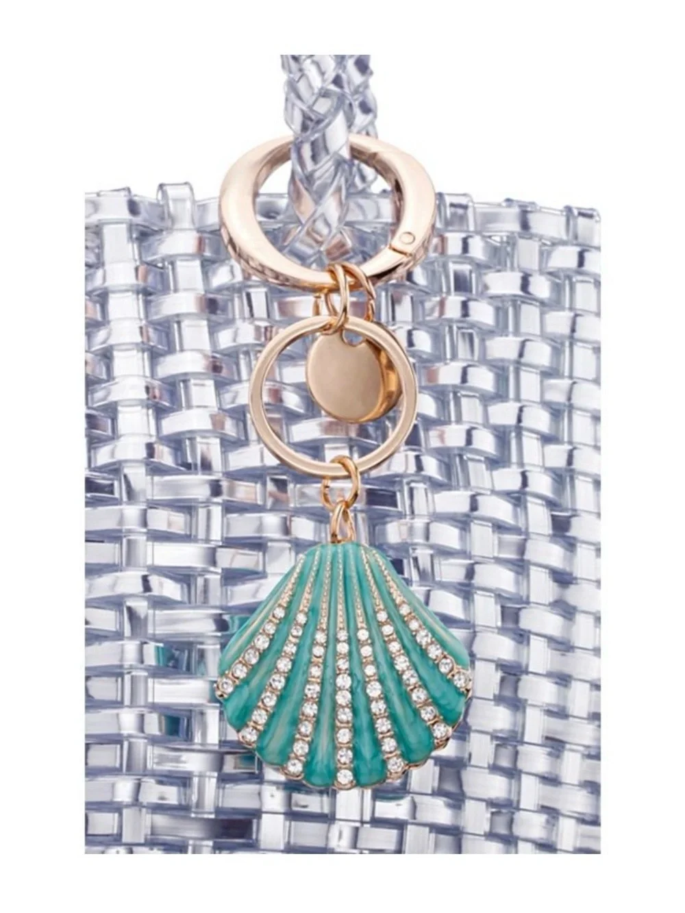 Turquoise Shell Keychain Bag Charm with Rhinestones - Picture 3 of 4